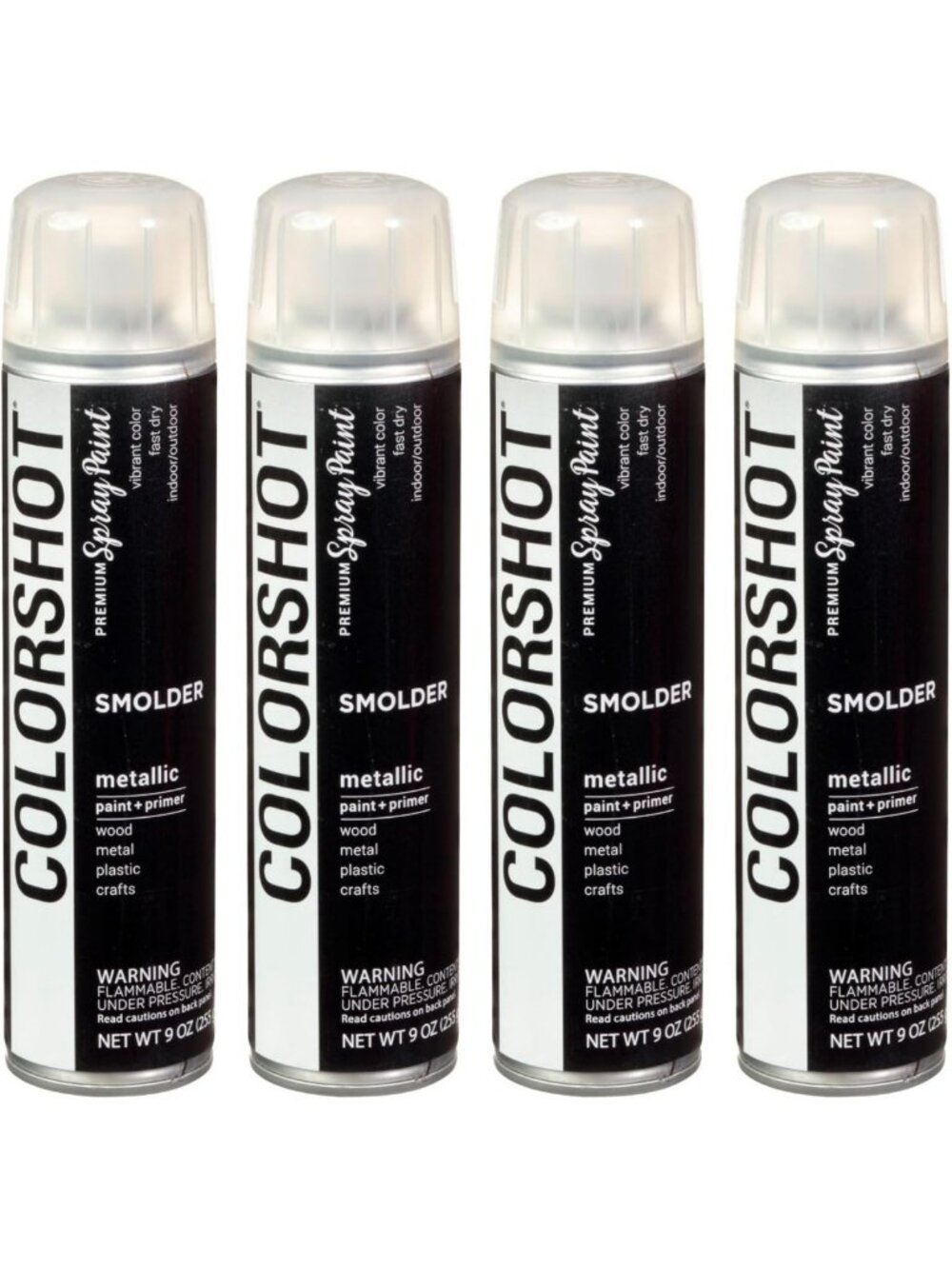 Metallic Black Spray Paint 4 Pack - Fast-Drying Acrylic for Indoor & Outdoor Use